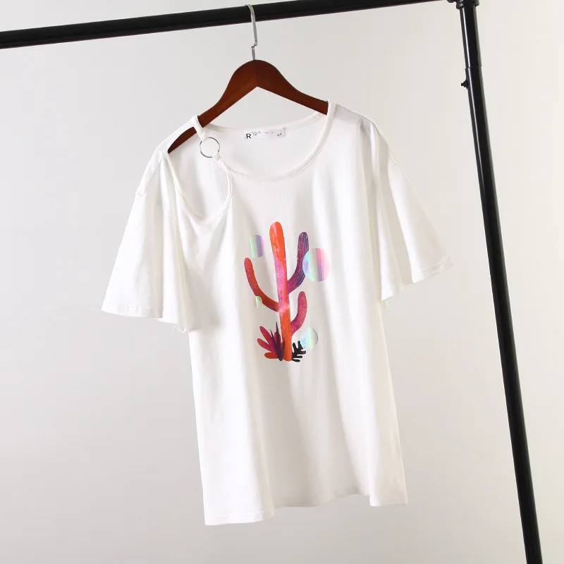 

Ubetoku 2019 Summer women cotton T shirt ladies short sleeve shirt cactus print hollow tops 4XL plus size casual women clothing