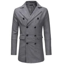 new 3 Color Men Autumn Winter Warm Slim Long Jacket Long Sleeve Overcoat Outwear Trench Two Rows Of Buttons Coat