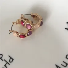 F/W Новое поступление, повседневные женские серьги, позолоченные, цветные, красивые, цветные серьги-кольца с камнем для женщин и девушек