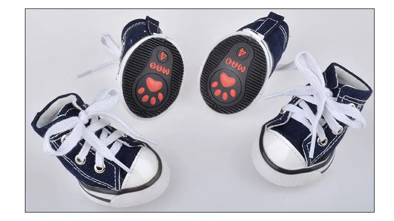 4 шт./партия, синяя джинсовая обувь для щенков, ботинки для домашних собак, повседневные Нескользящие футбольные бутсы для детей, ZL253