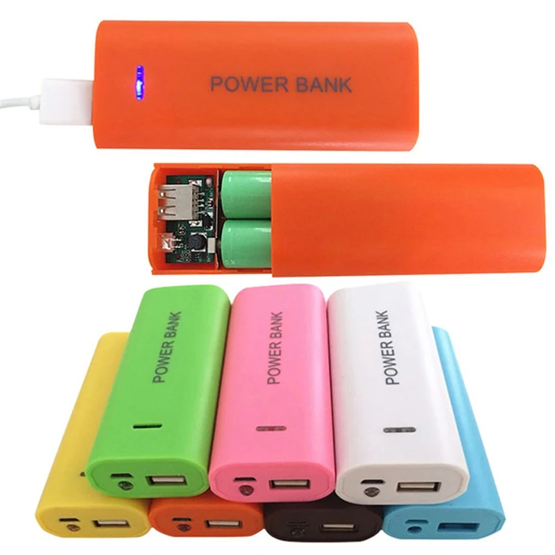 

3.7V USB Power Bank Case use 2*18650 rechargeable Li-ion Battery Detachable Back Cover USB Charger 7 Colors no battery