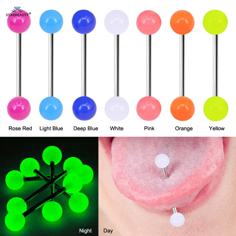 

Starbeauty 7pcs Noctilucent Barbell Tongue Piercing Tongue Ring Acrylic Nipple Ring Helix Piercing langue Ear Pircing Jewelry