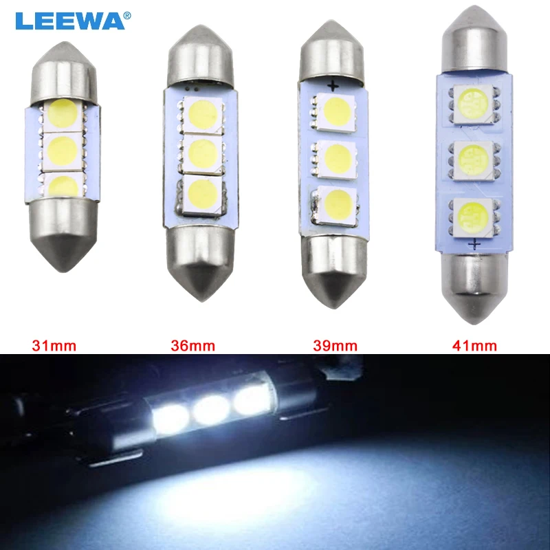 LEEWA 1 шт. белый автомобиль авто 31 мм 36 39 41 5050 Чип 3 SMD лампы для чтения фестон
