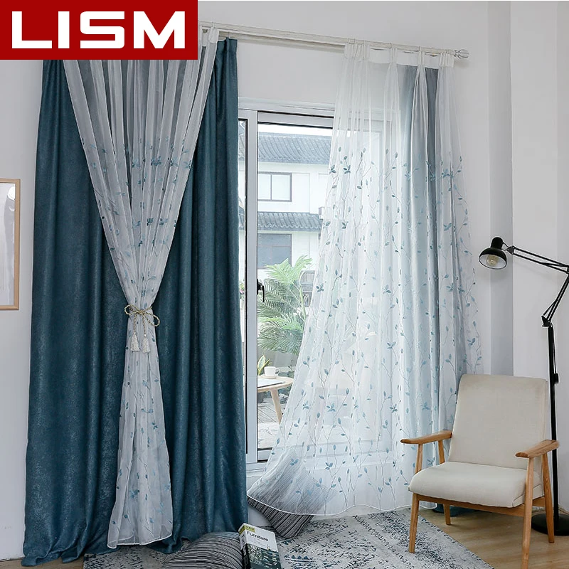 

LISM Embroidered Sheer Tulle Curtains For Living Room Bedroom The Kitchen Modern Floral Voile Drapes Organza Curtain Drapes Door