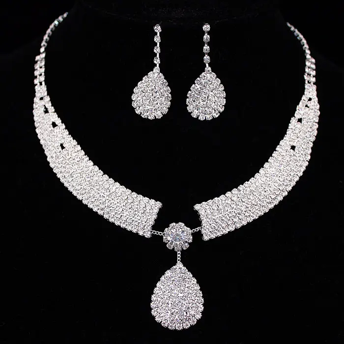 

2019 Hot New Fashion Austrian style Crystal Wedding Jewelry Set Statement Necklaces Earrings Sets for Bridal Bridesmaid X1670