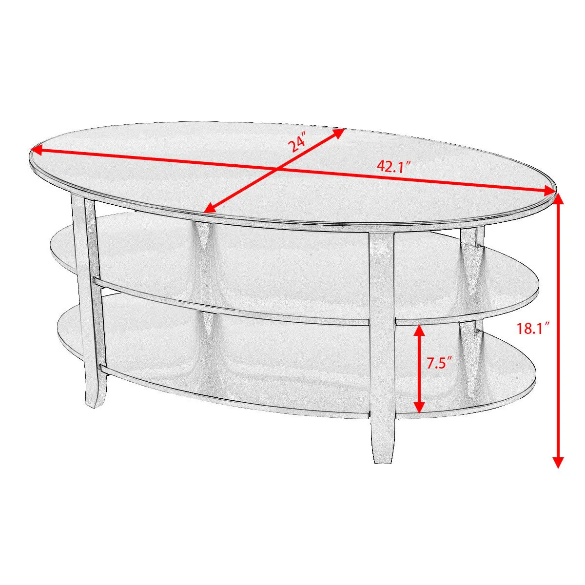 Giantex 3-Tier Wood Oval Coffee Table Modern Accent Cocktail Table with Storage Shelves Home Living Room Furniture HW56633