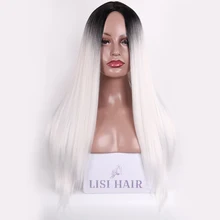 LISI волосы 26 дюймов Длинные прямые парик синтетические волосы парики для женщин черный Омбре белый высокая температура волокно розовый блонд Косплей