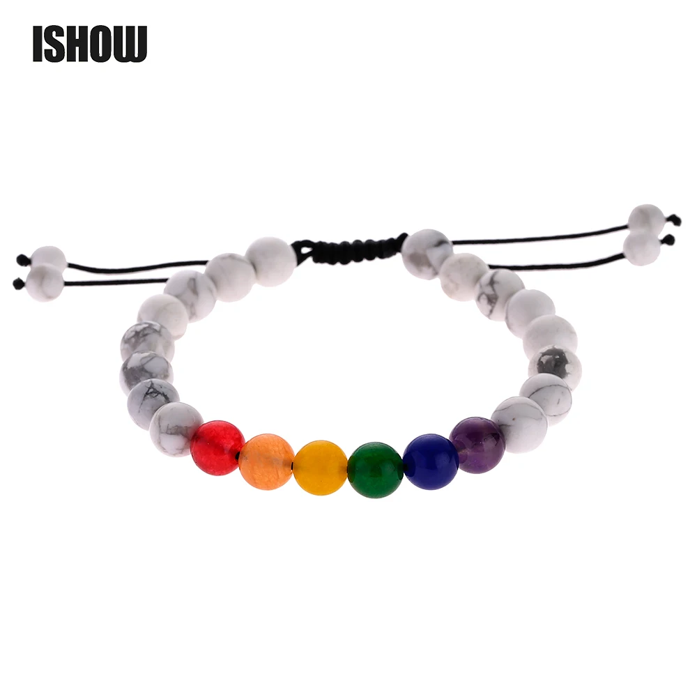 White Natural Stone Six Color Beads LGBT Bracelet Handmade Adjustable ...
