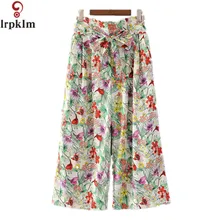 2017 Summer Autumn Women Print Flower Pattern Wide Leg Loose Dress Pants Female Casual Skirt Trousers Capris Culottes DK22