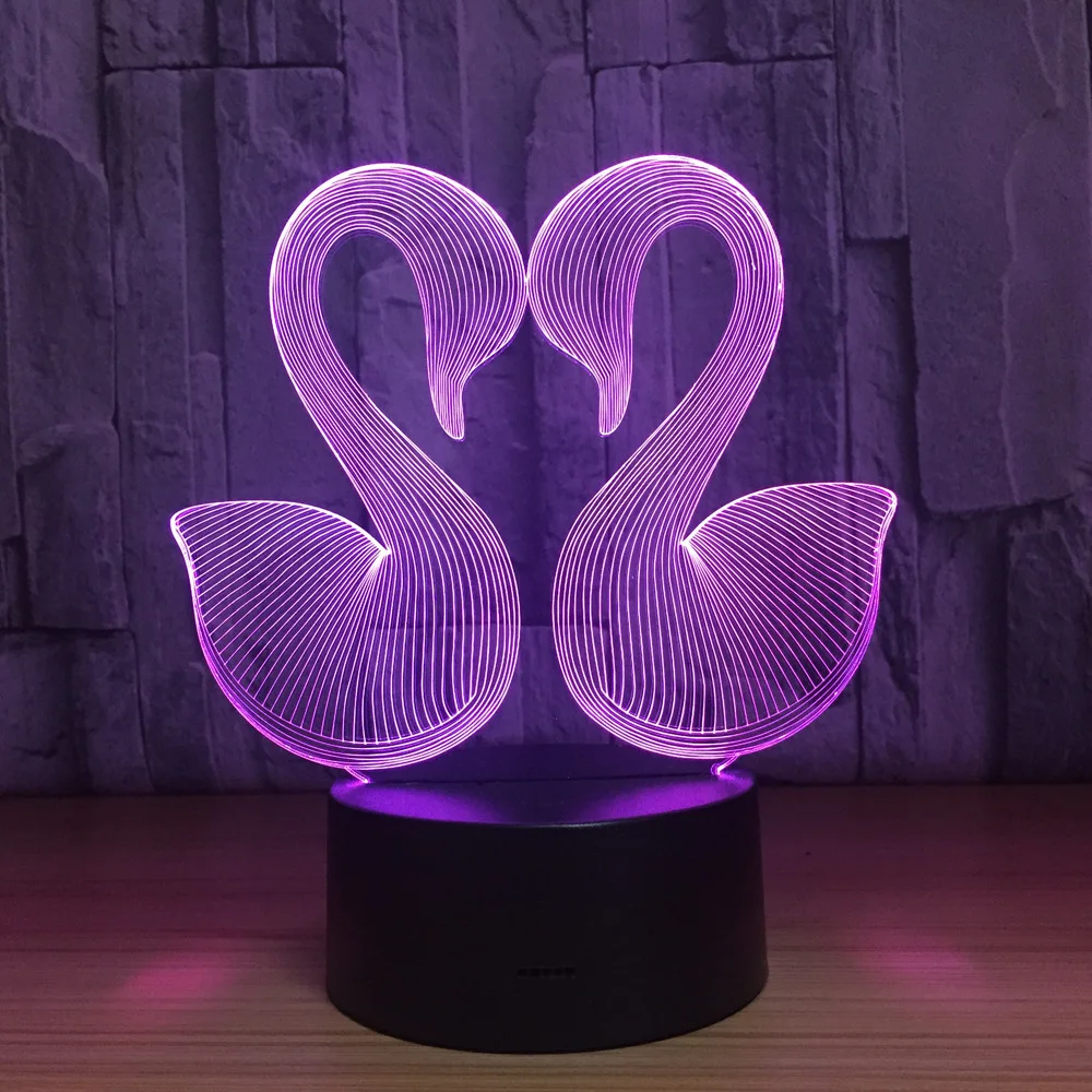 Creative Colourful Love Swan 3D Desk Lamp Remote Control Touch LED