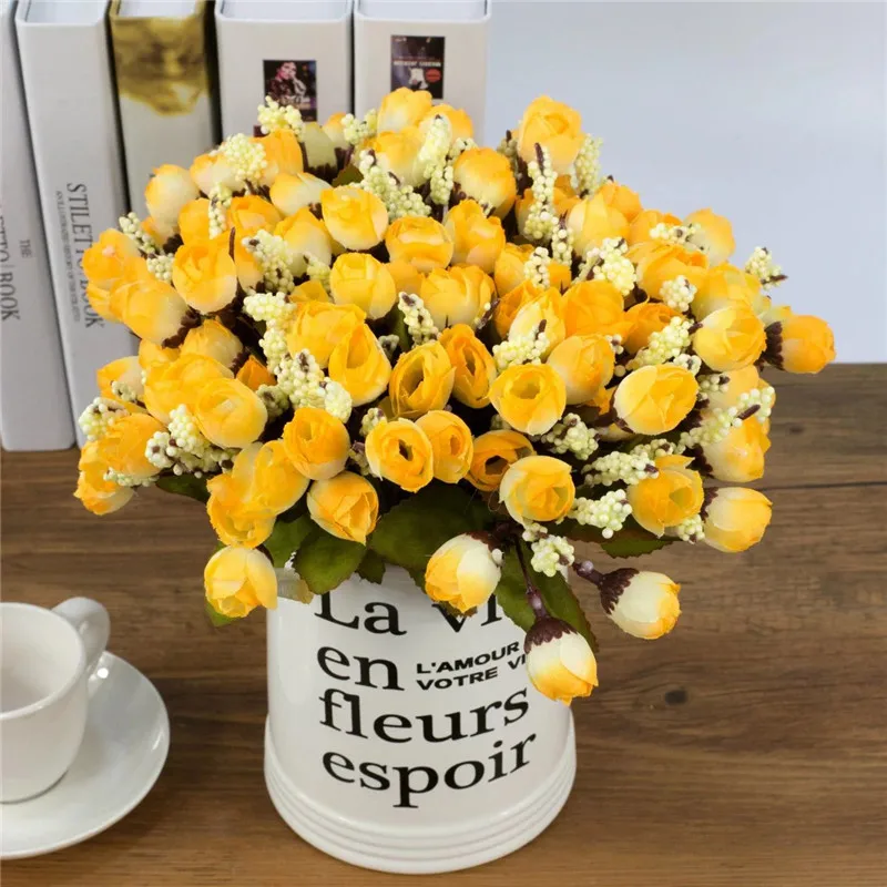 

15 heads Mini Rose Silk Flowers artificial flower Home Party Decor for wedding small roses bouquet Christmas Decoration P0.2