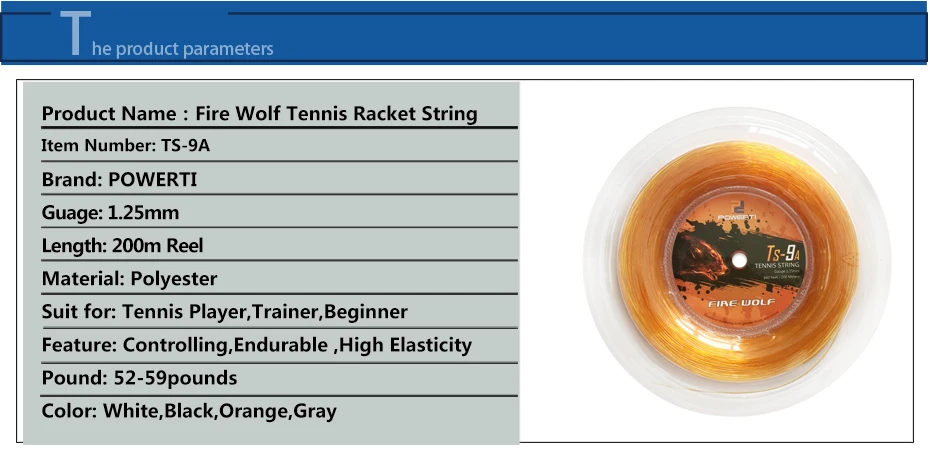 Powerti 1,25 мм струна для теннисной ракетки высокая эластичность поли Теннисная ракетка черная прочная 200 м Катушка 56-59 фунтов TS-9A