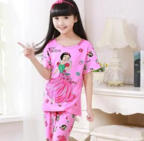 

A%A998 Summer Pajamas Sets Short Sleeve Cartoon Children Sleepwear Character Knitted Teenagers Pajama Sleepwear Girls Kids