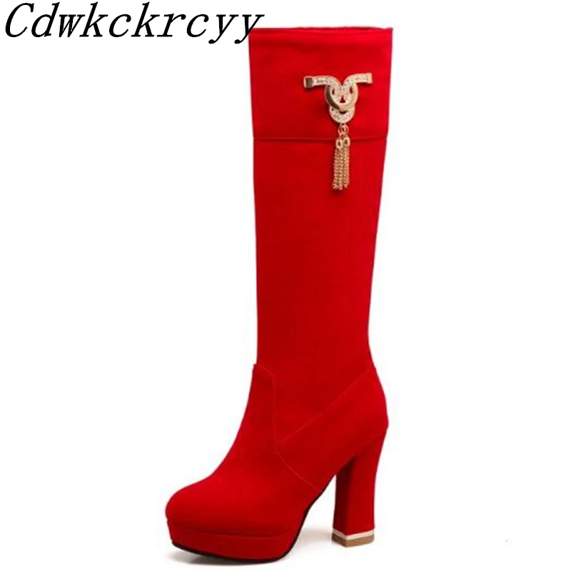 Women Boots Autumn and winter New style fashion High-heeled Cashmere boots Thin and thin sexy High Boots plus size 34-48