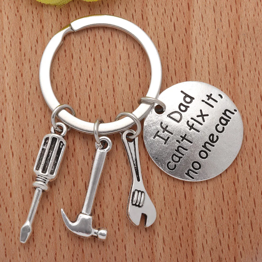 

1Pcs Trendy Mini Hand Tools ''If Dad Can''t Fix It No One Can'' Key Ring Bag Pendant Metal Daddy Keychain Gift for Dad Fathers