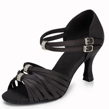 Новые женские черные атласные стразы пряжки Сальса; бальные танцы; Танго танцевальная обувь латинский танец танцевальная обувь всех размеров