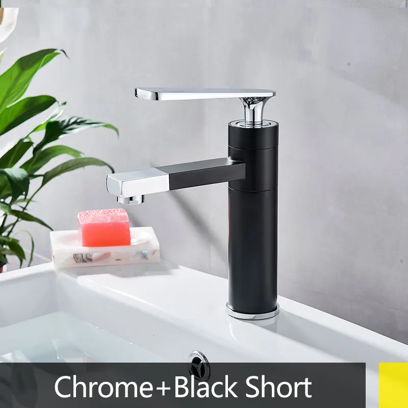 Luxury rotation multiple Bathroom Sink Faucet Deck Mount Rotation Spout Brass One hole mixer crane tap short or tall - Цвет: chrome black short