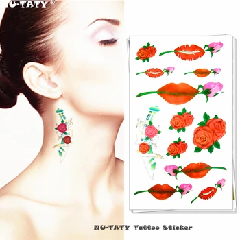 

Nu-TATY Sexy lips flower Child Temporary Body Art Flash Tattoo Sticker 10*17cm Waterproof Henna Fake Tao Car Styling Wall Tattoo