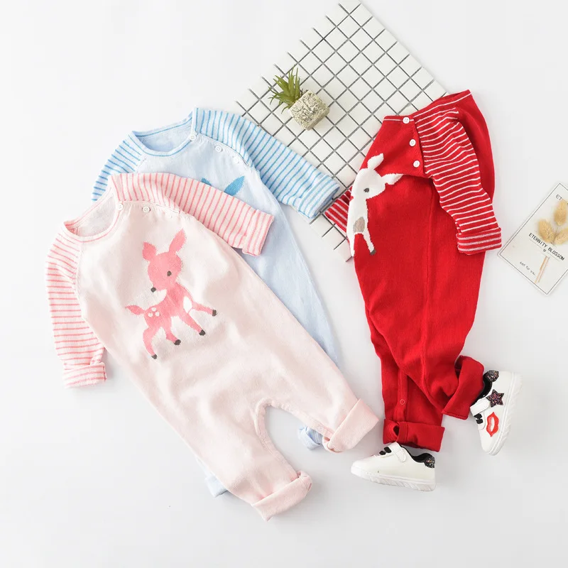 

Kid Baby Girl Overalls cartoon deer pattern Jumpsuit Knitted Romper Long sleeve Pants Outfit Clothes 2018 NEW autumn Christmas