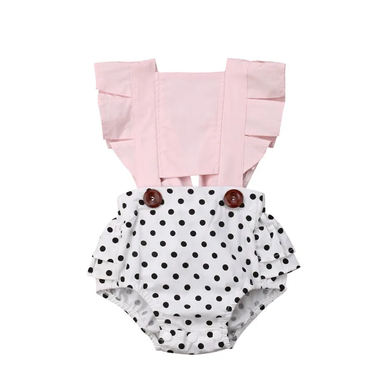Одежда для новорожденных девочек; комбинезон без рукавов с оборками и квадратным воротником; милый комбинезон для малышей - Цвет: White Polka Dot