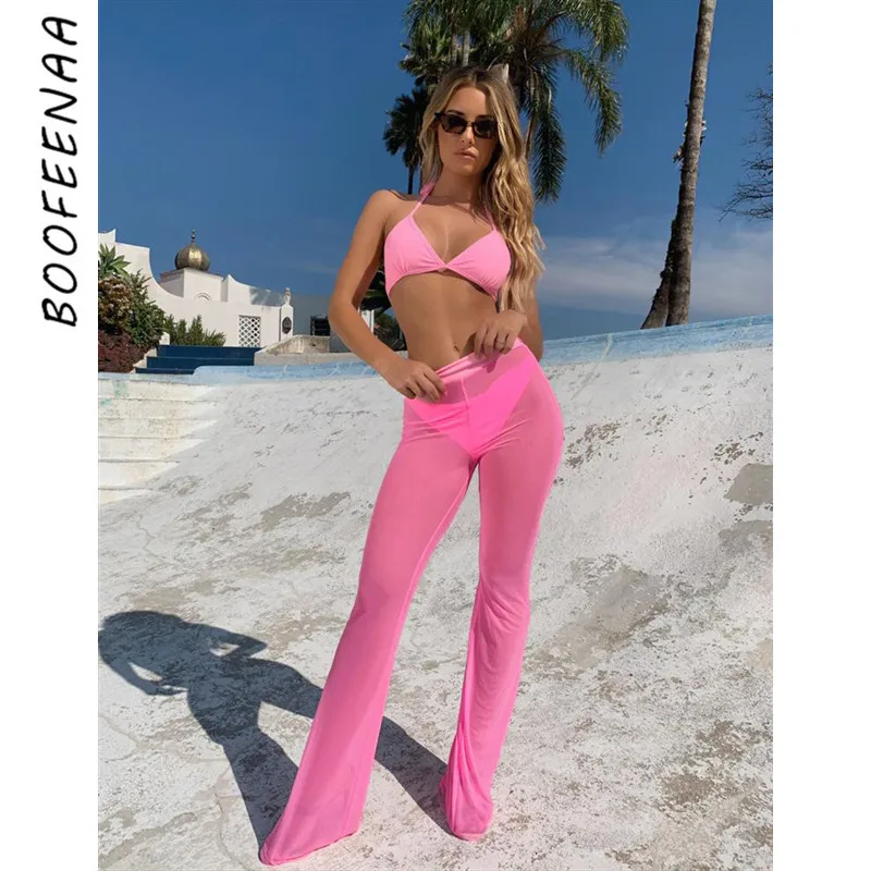 BOOFEENAA انظر من خلال الوردي شبكة عالية الخصر واسعة الساق مضيئة السراويل النساء مثير الشاطئ الهذيان قيعان الصيف 2019 بناطيل كاجوال C34G83 BOOFEENAA انظر من خلال الوردي شبكة عالية الخصر واسعة الساق مضيئة السراويل النساء مثير الشاطئ الهذيان قيعان الصيف 2019 بناطيل كاجوال C34G83