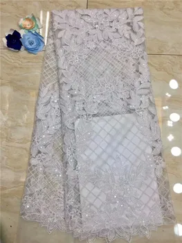 

African Tulle Lace Fabric With Sequins Purple / Gold /White African French Lace Fabric High Quality Organza Lace