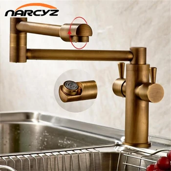 

Free shipping New style Black Bronze copper folding kitchen faucet double handles for cold and hot water mixer XT509