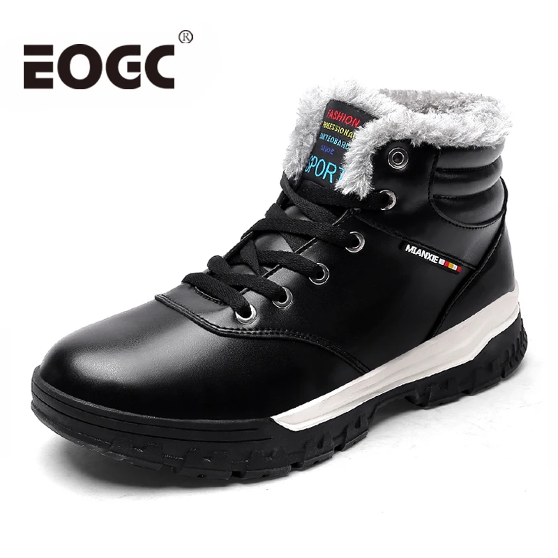 

Waterproof Men Snow Boots Size 39-48 Men Leather Boots Fashion winter Warm Cotton ankle boots lace up men winter Shoes footwear