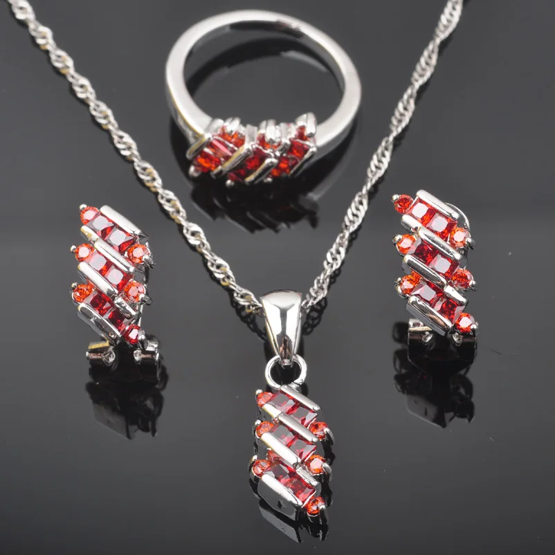 

FAHOYO 2019 New Red Zirconia Women's 925 Sterling Silver Jewelry Sets Earrings/Pendant/Necklace/Rings QZ0544
