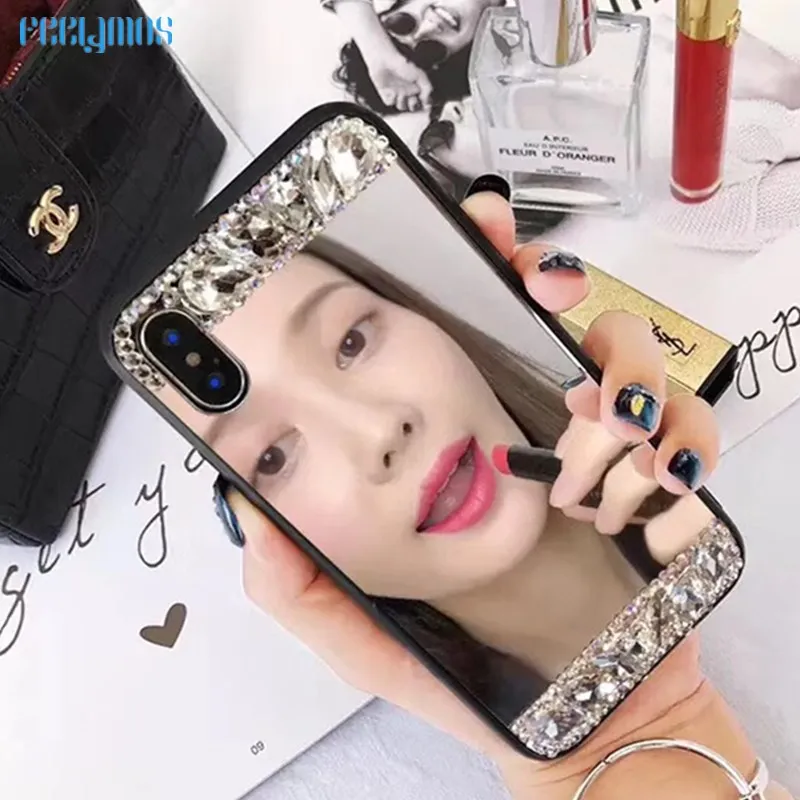 

Glitter Black Soft Mirror Cover For Iphone 11 Pro X XS Max XR Diamond Bling Phone Case For Apple Iphone 6 6s 7 8 Plus Shell