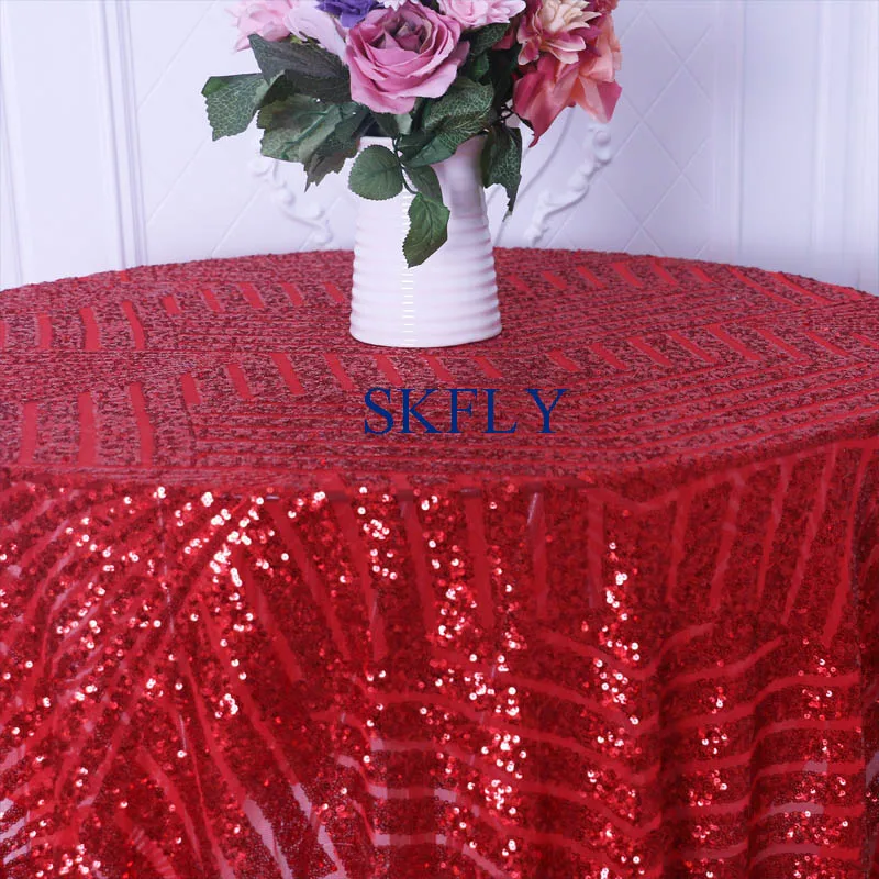 

SQ026C New 2019 Hot sale Christmas pattern Sequence metallic wedding red sequin table cloth