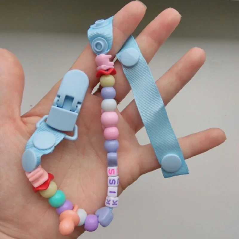 Toddler Baby Hand Made Dummy Pacifier Clip Chain Holder Soother Nipple Strap With Words BABY or KISS Nipple Feeding Supplies
