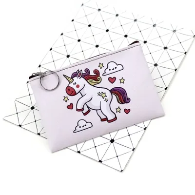 Кошельки для монет с единорогом из мультфильма, женские Мини-кошельки, милый Футляр для карт, Дамский кошелек для денег для девочек, Детский кошелек для девочек - Цвет: Бежевый