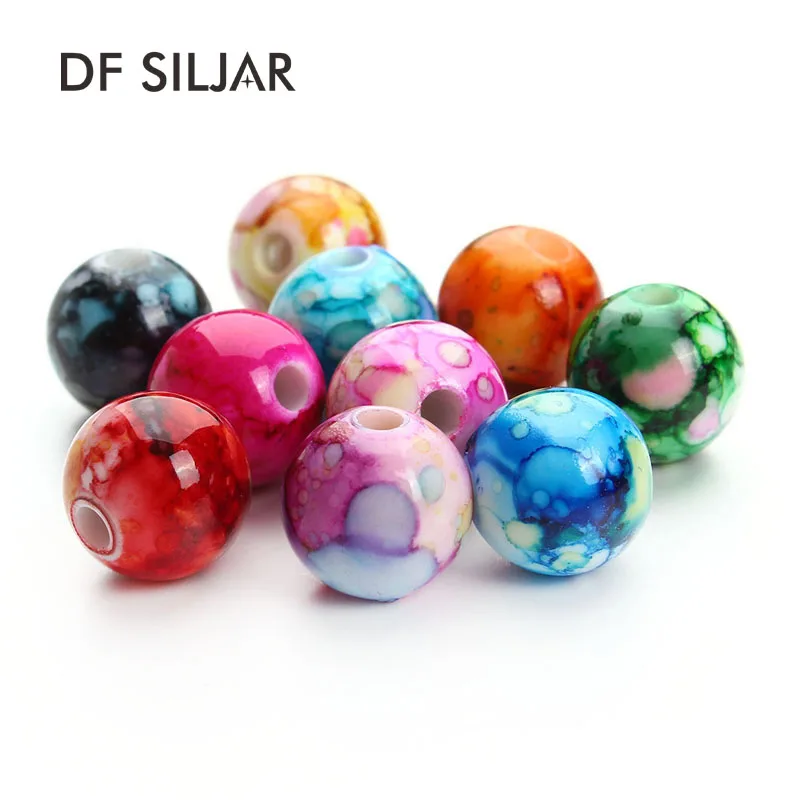 

100pc/lot 8mm Printed Acrylic Round Ball Spacer Beads 8mm Loose Beads For Jewelry Making DIY Necklace Bracelet Accessories Y1863