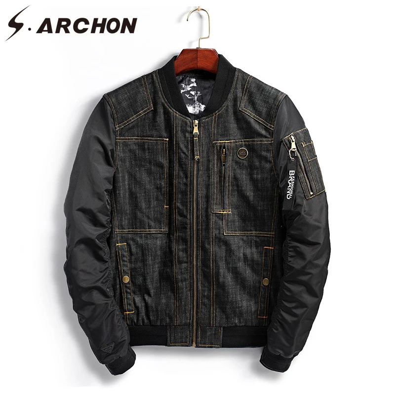 S.ARCHON Spring Autumn Military Tactical Denim Jackets Men Stand Collar Patchwork Streetwear Baseball Jacket Casual Fashion Coat S.ARCHON Spring Autumn Military Tactical Denim Jackets Men Stand Collar Patchwork Streetwear Baseball Jacket Casual Fashion Coat