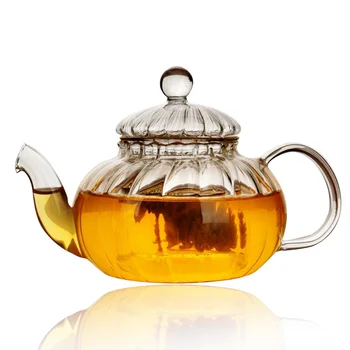 

High Quality Heat-Resisting Glass Teapot With Pumpkin Pattern Herbal Teapot Teacup Green Teapot