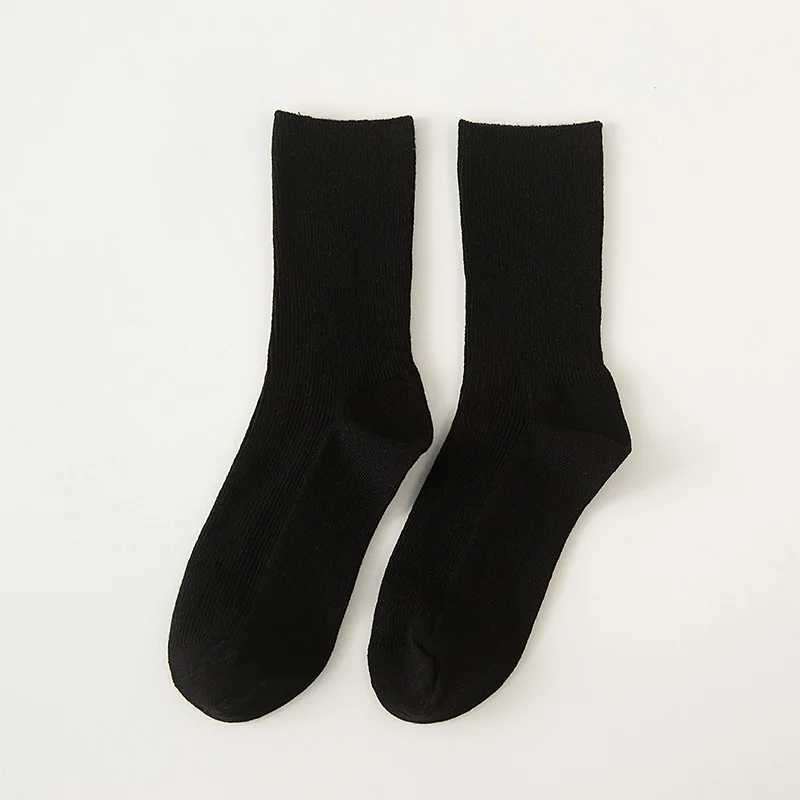 Новинка, Осенние однотонные носки для женщин, вязаные эластичные оранжевые носки, женские хлопковые Повседневные носки, Calcetines Mujer, зеленые носки для девочек, Meias - Цвет: Черный
