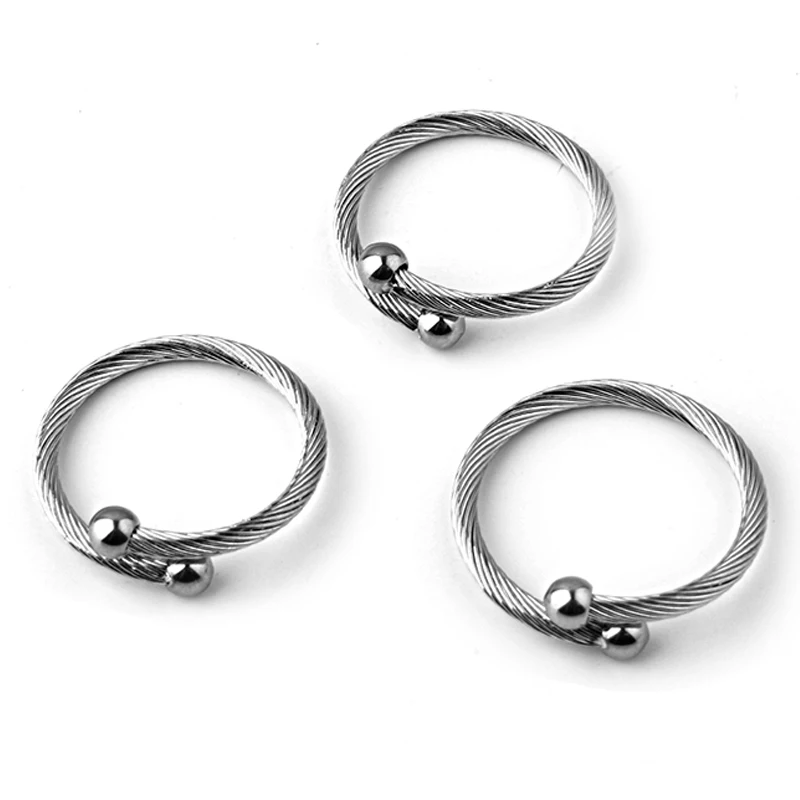 

4pcs 2018 new listing simple fashion elastic stainless steel double ball hand-woven opening adjustable men and women ring