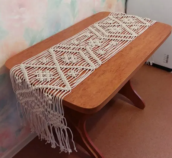 

Macrame table runner-Christmas runners handmade boho style wedding runners BEIGE COLOR customized size home deocration