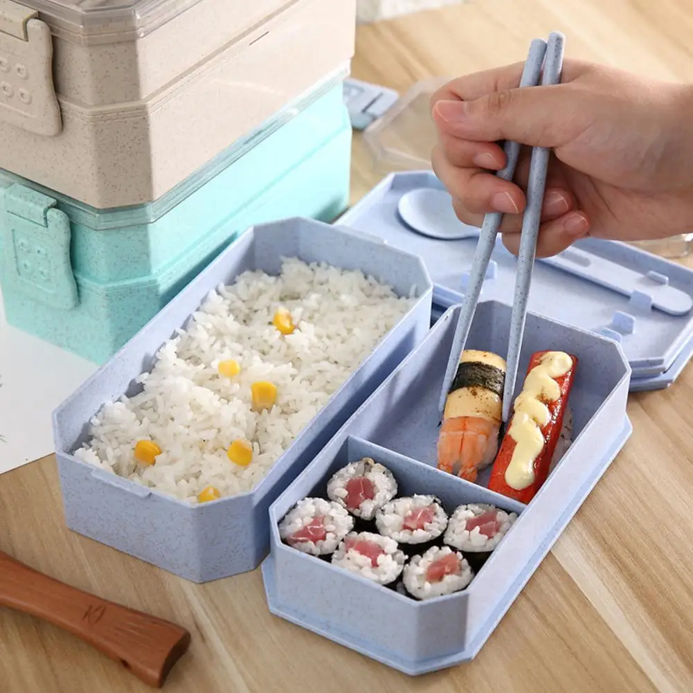 Двойной слой пшеницы микроволновая печь Bento Ланч-бокс большой емкости для пикника Фрукты Еда Ящики для хранения контейнеров Чехол Контейнер Органайзер