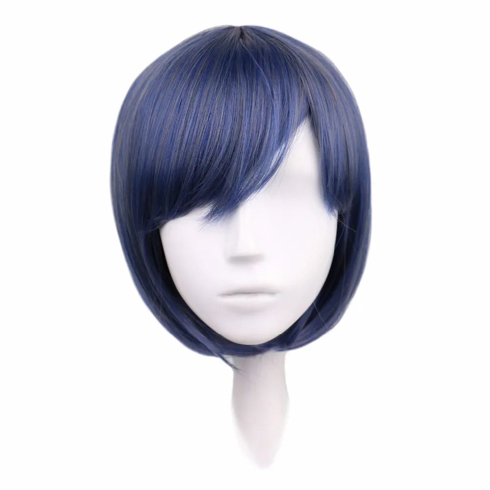 QQXCAIW длинные волнистые косплей Черный Дворецкий смешанный синий серый 70 см синтетические волосы парики
