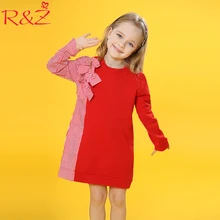 R&Z Baby Girls Dress 2018 Big Girls Dress Children’s Bow Tie Stitching Striped Shirt Long Sleeve Dresses Kids Cute Clothes Dress