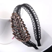 Lace Leaf Headbands Girl Luxury Rhinestone Bright Hairbands OL Fashion Luxury Crystal Hair Accessory Headwear Birthday Gift