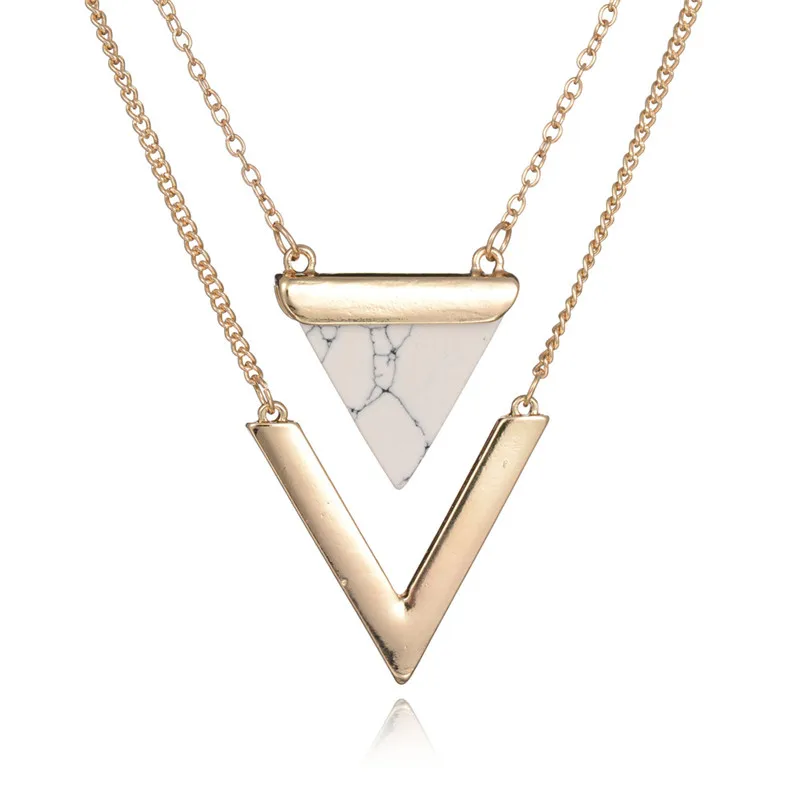 Buy VEKNO Triangle Two Layer Geometric Stone Necklaces