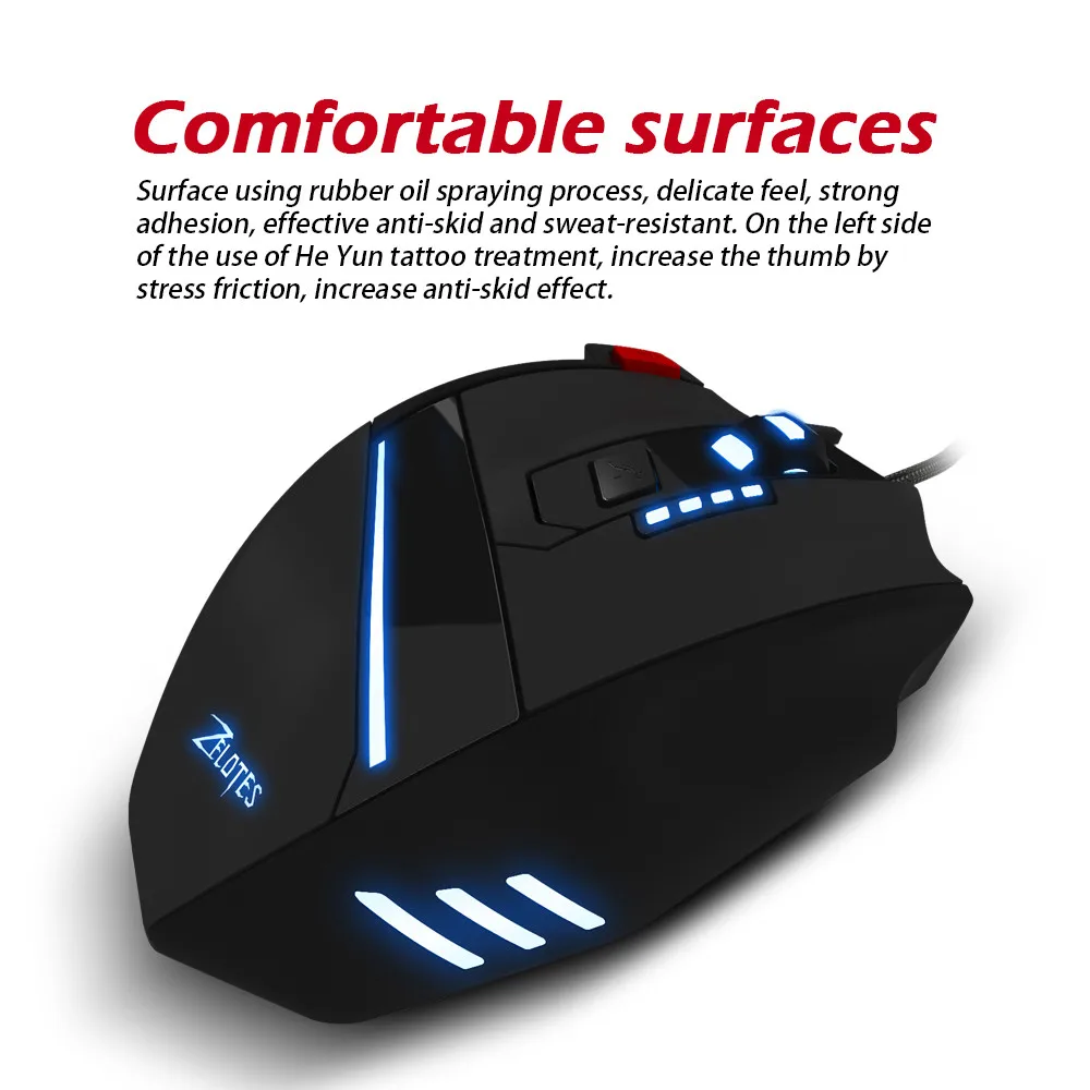 ZELOTES T-60 Professional Wired Gaming Mouse 7 button 3200 DPI 4 Color Led Light Optical USB Computer Gamer Mice for PC Laptop (9)