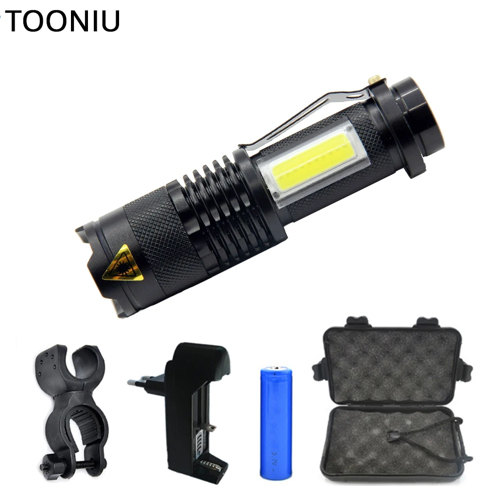 

Tooniu Mini Waterproof XM Q5 COB 2500lm LED Flashlight Torch zoomable Adjustable Focus Lantern Portable Light 4 Lighting Modes