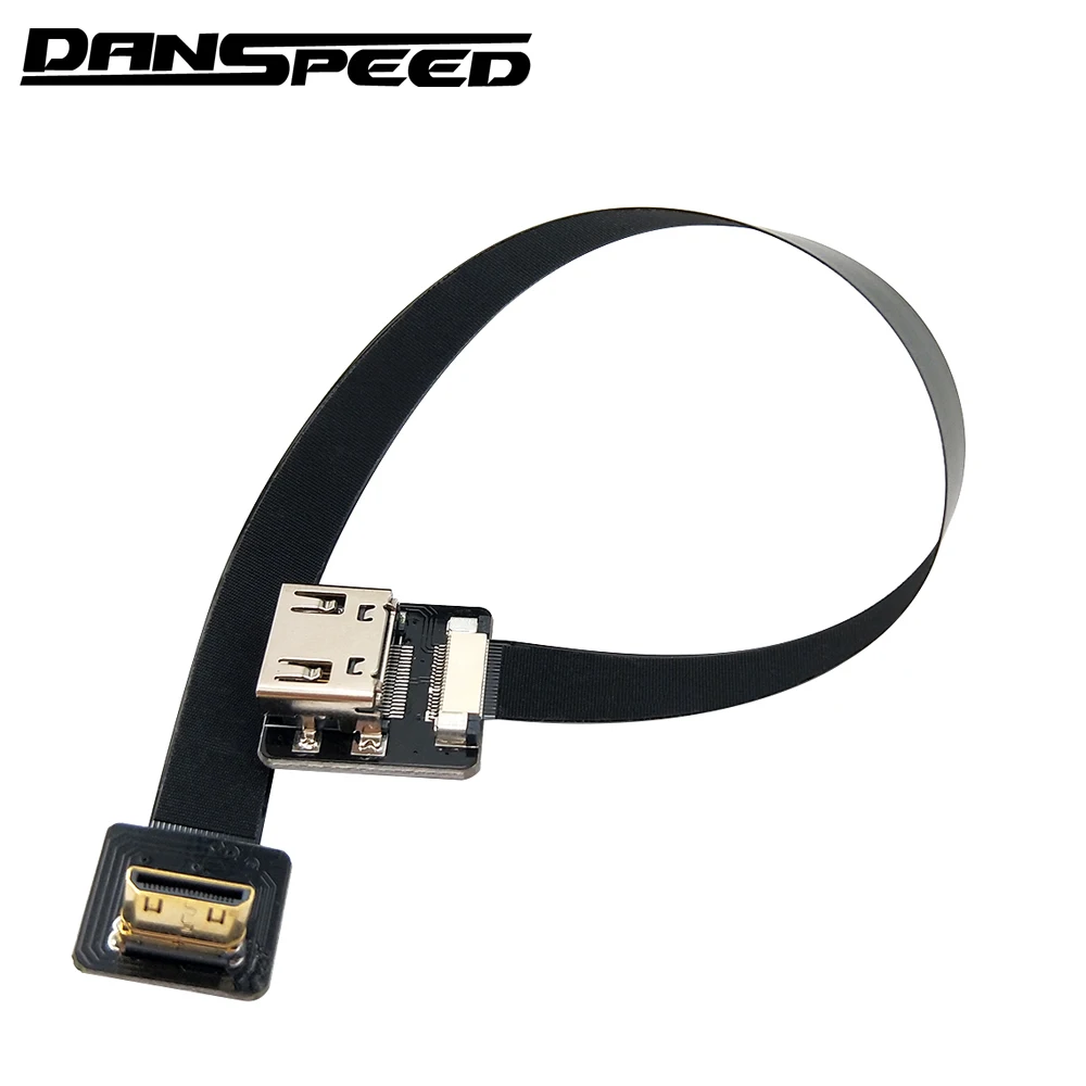 Danspeed FPV HDMI type A Female to Mini HDMI 90 градусов под углом Мужской HDTV, FPC плоский кабель длиной 20 см