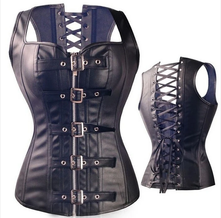 

PLUS SIZE lingerie PVC Steampunk Corselet Steel Boned Waist Overbust Faux Leather Corset Body Shapewear Bustier Tops