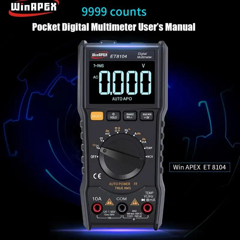 ET8104 3 9/10 мультиметр 9999 True RMS автоматический сканирующий цифровой измерительный прибор с ЖК-дисплеем большой экран портативный измеритель цифровой высокой безопасности