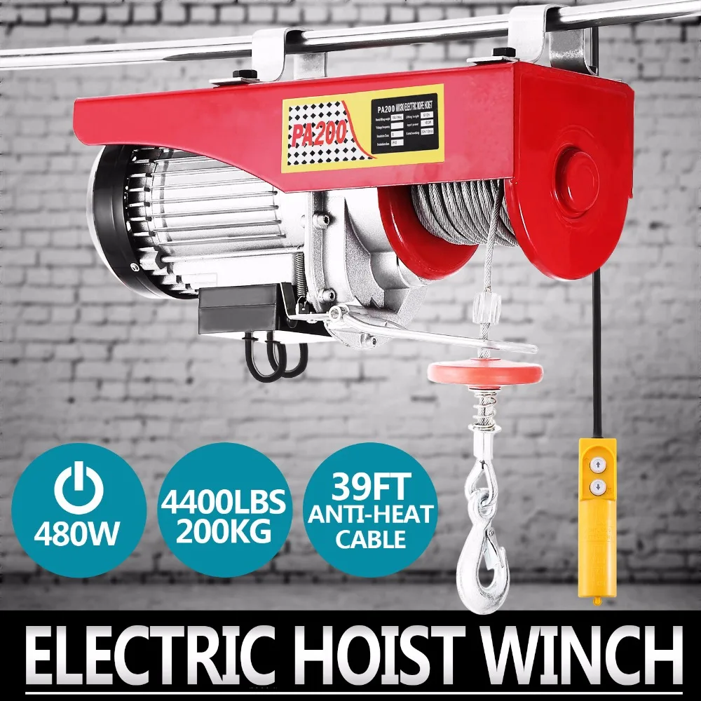

New 440lbs Mini Electric Hoist Crane Overhead Garage Winch Remote Control Auto Lift